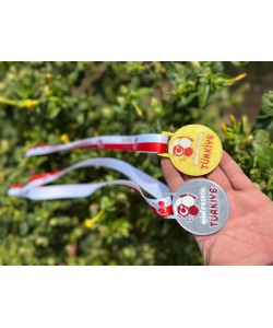 mini futbol türkiye altın gümüş renk madalya baskılı ip